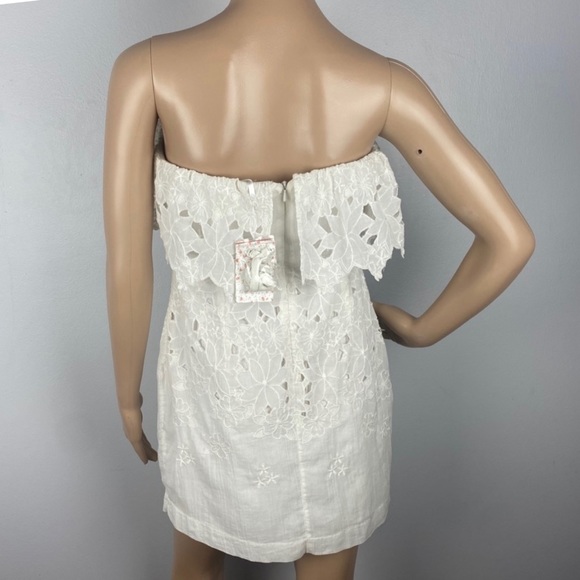 NEW FREE PEOPLE IVORY COTTON STRAPLESS MINI DRESS - Picture 6 of 7